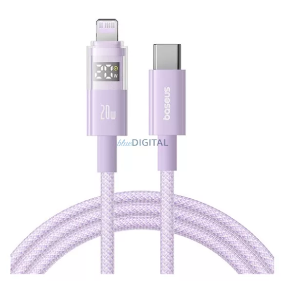 BASEUS DISPLAY II adatkábel (Type-C - lightning, 20W, gyorstöltő, cipőfűző, LED kijelző, 100cm) LILA Apple IPAD 2, IPAD mini 2 , iPhone 6S 4.7