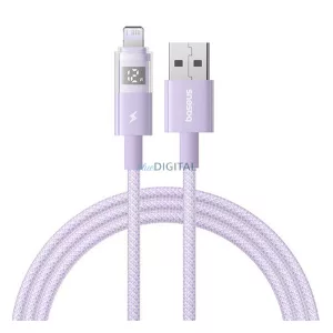 BASEUS DISPLAY II adatkábel (USB - lightning, 2.4A, gyorstöltő, cipőfűző, LED kijelző, 100cm) LILA Apple iPhone 12, iPhone 14 Pro Max, iPhone 13 Pro Max