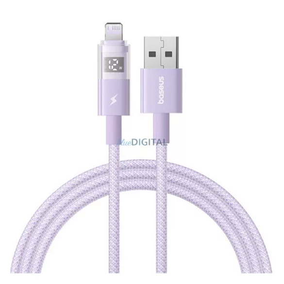 BASEUS DISPLAY II adatkábel (USB - lightning, 2.4A, gyorstöltő, cipőfűző, LED kijelző, 100cm) LILA Apple iPhone 12, iPhone 14 Pro Max, iPhone 13 Pro Max