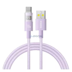   BASEUS DISPLAY II adatkábel (USB - Type-C, 100W, gyorstöltő, cipőfűző, LED kijelző, 100cm) LILA