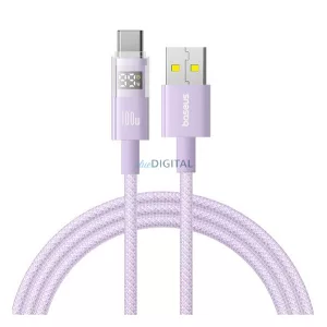 BASEUS DISPLAY II adatkábel (USB - Type-C, 100W, gyorstöltő, cipőfűző, LED kijelző, 100cm) LILA