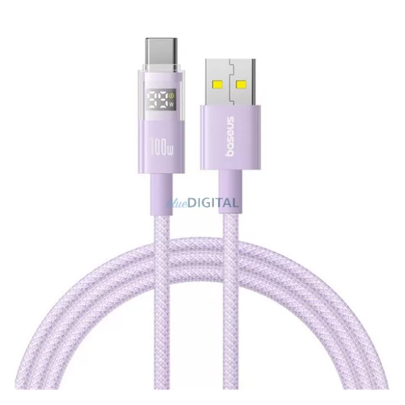 BASEUS DISPLAY II adatkábel (USB - Type-C, 100W, gyorstöltő, cipőfűző, LED kijelző, 100cm) LILA
