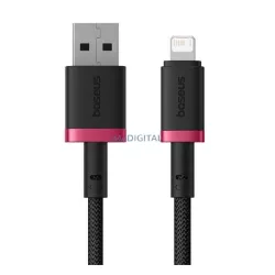   BASEUS DURA adatkábel (USB - lightning, 2.4A, gyorstöltő, cipőfűző, 200cm) PIROS/FEKETE Apple iPhone 12, iPhone 14 Pro Max, iPhone 13 Pro Max