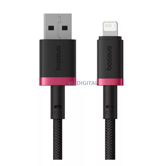 BASEUS DURA adatkábel (USB - lightning, 2.4A, gyorstöltő, cipőfűző, 200cm) PIROS/FEKETE Apple iPhone 12, iPhone 14 Pro Max, iPhone 13 Pro Max