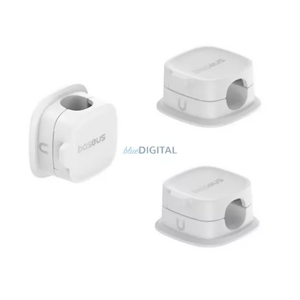 BASEUS kábeltartó/kábelrendező (öntapadó alaptartó, 3 részes kábelrögzítő) FEHÉR