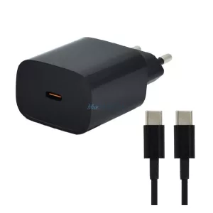 BLACKBIRD BH1497 hálózati töltő USB+Type-C aljzat (25W, PD gyorstöltő + Type-C kábel) FEKETE