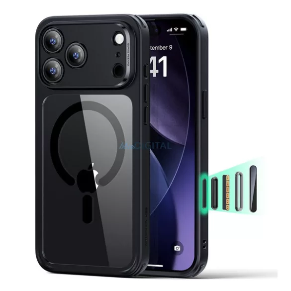 ESR CLASSIC HYBRID szilikon telefonvédő (ütésállóság, légpárnás sarok, MagSafe) ÁTLÁTSZÓ/FEKETE Apple iPhone 17 Pro