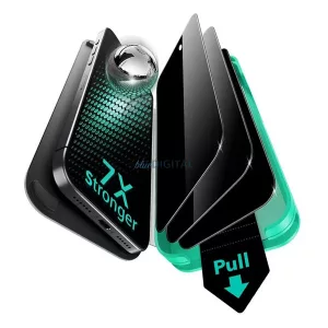 ESR ULTRAFIT ARMORITE PRIVACY képernyővédő üveg 3db (2.5D, 9H, EXTRA erős, betekintés ellen + segédkeret) FEKETE Apple iPhone 17 Pro