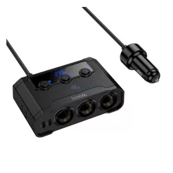   HOCO Z64 szivargyújtó adapter (elosztó, 3 szivargyújtó+2 USB+2 Type-C aljzat, 240W, PD gyorstöltés 3.0) FEKETE