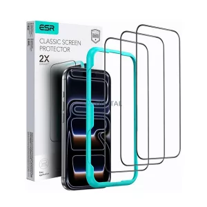 ESR CLASSIC képernyővédő üveg 3db (2.5D, 9H + segédkeret) FEKETE Apple iPhone 17 Pro