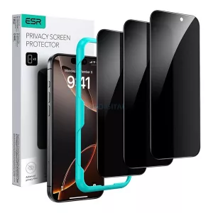 ESR PRIVACY képernyővédő üveg 3db (2.5D, 9H, betekintés ellen + segédkeret) FEKETE Apple iPhone 17 Pro