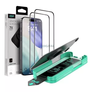 ESR ULTRAFIT ARMORITE képernyővédő üveg 2db (2.5D, 9H, EXTRA erős + segédkeret) FEKETE Apple iPhone 17 Pro