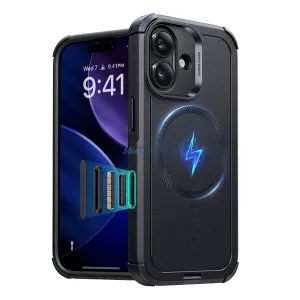 ESR CYBER HALOLOCK defender műanyag telefonvédő (erős ütésállóság, légpárnás sarok, MagSafe) FEKETE Apple iPhone 17