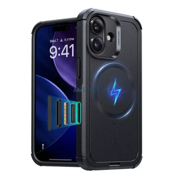 ESR CYBER HALOLOCK defender műanyag telefonvédő (erős ütésállóság, légpárnás sarok, MagSafe) FEKETE Apple iPhone 17