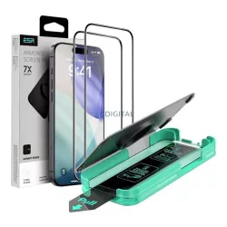   ESR ULTRAFIT ARMORITE képernyővédő üveg 2db (2.5D, 9H, EXTRA erős + segédkeret) FEKETE Apple iPhone 17, iPhone 16 Pro
