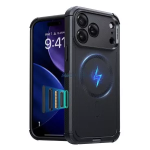 ESR CYBER HALOLOCK defender műanyag telefonvédő (erős ütésállóság, légpárnás sarok, MagSafe) FEKETE Apple iPhone 17 Pro