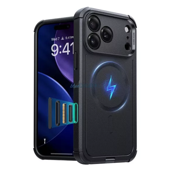 ESR CYBER HALOLOCK defender műanyag telefonvédő (erős ütésállóság, légpárnás sarok, MagSafe) FEKETE Apple iPhone 17 Pro