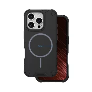 Defender műanyag telefonvédő (ütésállóság, légpárnás sarok, matt, szilikon belső, MagSafe) FEKETE Apple iPhone 16 Pro Max