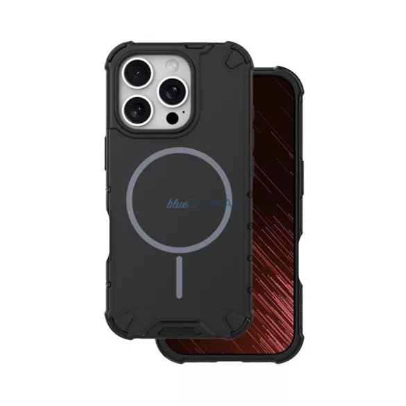 Defender műanyag telefonvédő (ütésállóság, légpárnás sarok, matt, szilikon belső, MagSafe) FEKETE Apple iPhone 16 Pro Max