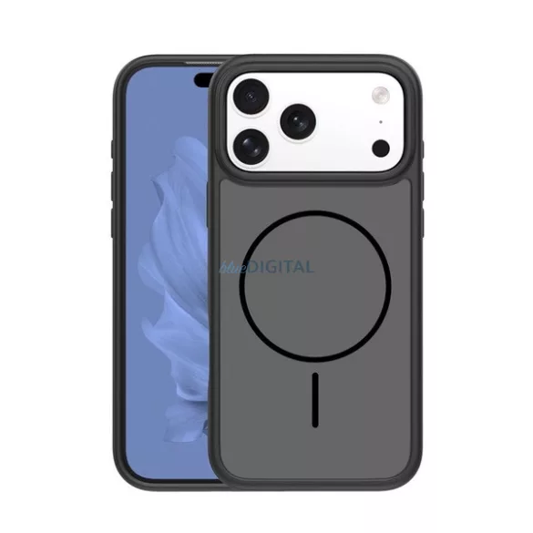 Szilikon telefonvédő (műanyag hátlap, ütésállóság, légpárnás sarok, kameravédő, MagSafe) FEKETE Apple iPhone 17 Pro Max