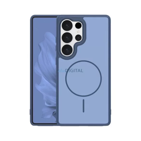 Szilikon telefonvédő (műanyag hátlap, ütésállóság, légpárnás sarok, kameravédő, MagSafe) SÖTÉTKÉK Samsung Galaxy S25 Ultra (SM-S938)