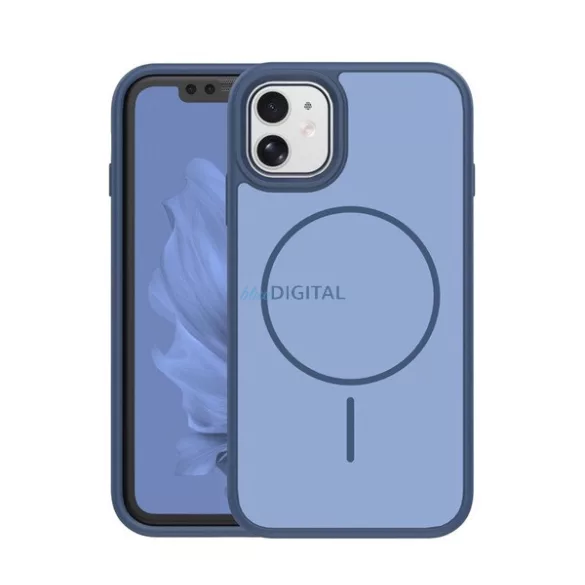 Szilikon telefonvédő (műanyag hátlap, ütésállóság, légpárnás sarok, kameravédő, MagSafe) SÖTÉTKÉK Apple iPhone 11