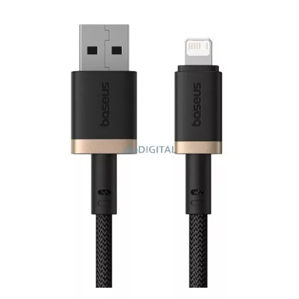 BASEUS DURA adatkábel (USB - lightning, 12W, gyorstöltő, törésgátló, cipőfűző, 200cm) ARANY/FEKETE Apple IPAD (4th Generation), IPAD Air 2, IPAD Pro 9.7