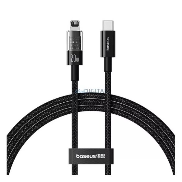 BASEUS GEM adatkábel (USB - lightning, 20W, PD gyorstöltő, cipőfűző, 100cm) FEKETE Apple IPAD (4th Generation), IPAD Air 2, IPAD Pro 9.7