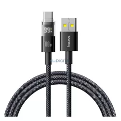   BASEUS DISPLAY II adatkábel (USB - Type-C, 100W, gyorstöltő, cipőfűző, LED kijelző, 100cm) FEKETE