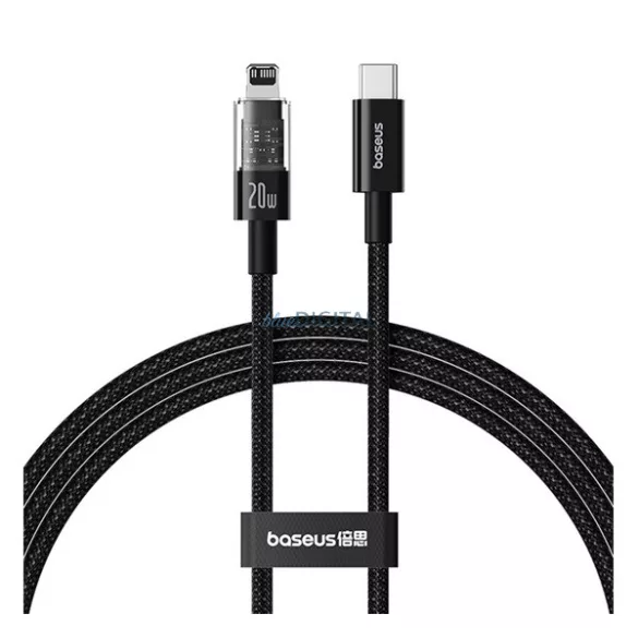 BASEUS GEM adatkábel (USB - lightning, 20W, PD gyorstöltő, cipőfűző, 200cm) FEKETE Apple IPAD (4th Generation), IPAD Air 2, IPAD Pro 9.7