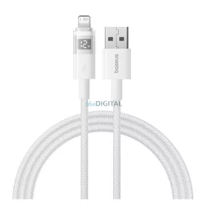 BASEUS DISPLAY II adatkábel (USB - lightning, 2.4A, gyorstöltő, cipőfűző, LED kijelző, 200cm) FEHÉR Apple IPAD (4th Generation), IPAD Air 2, IPAD Pro 9.7