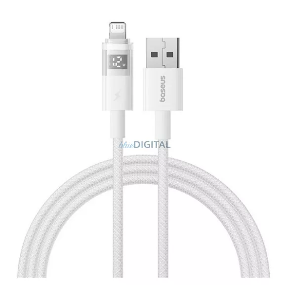 BASEUS DISPLAY II adatkábel (USB - lightning, 2.4A, gyorstöltő, cipőfűző, LED kijelző, 200cm) FEHÉR Apple IPAD (4th Generation), IPAD Air 2, IPAD Pro 9.7