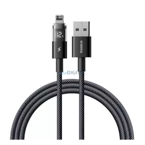 BASEUS DISPLAY II adatkábel (USB - lightning, 2.4A, gyorstöltő, cipőfűző, LED kijelző, 200cm) FEKETE Apple IPAD (4th Generation), IPAD Air 2, IPAD Pro 9.7