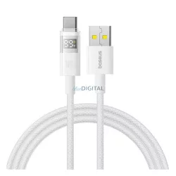   BASEUS DISPLAY II adatkábel (USB - Type-C, 100W, gyorstöltő, cipőfűző, LED kijelző, 200cm) FEHÉR