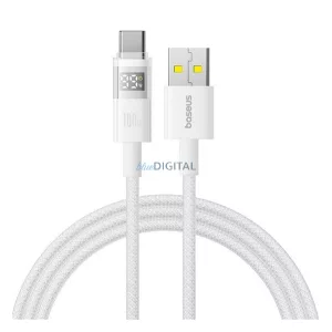 BASEUS DISPLAY II adatkábel (USB - Type-C, 100W, gyorstöltő, cipőfűző, LED kijelző, 200cm) FEHÉR
