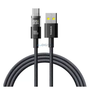 BASEUS DISPLAY II adatkábel (USB - Type-C, 100W, gyorstöltő, cipőfűző, LED kijelző, 200cm) FEKETE