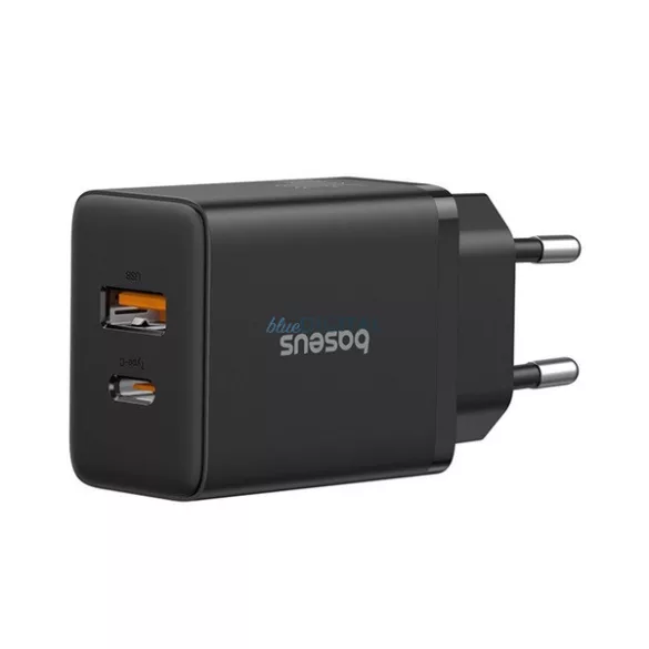BASEUS CUBE hálózati töltő USB+Type-C aljzat (20W, GaN, PD gyorstöltő 3.0) FEKETE