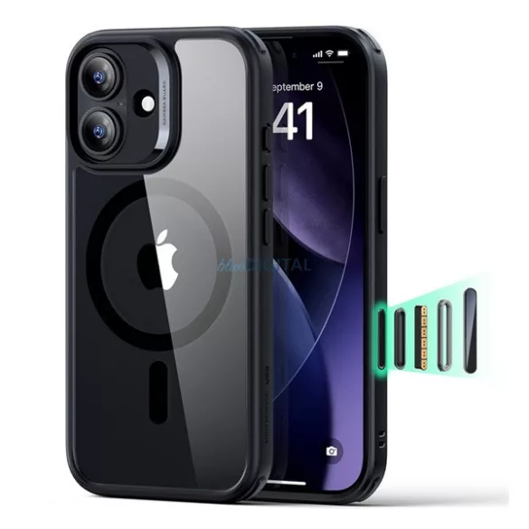ESR CLASSIC HYBRID szilikon telefonvédő (ütésállóság, légpárnás sarok, MagSafe) ÁTLÁTSZÓ/FEKETE Apple iPhone 17