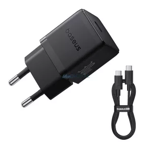 BASEUS PALM 1C hálózati töltő Type-C aljzat (30W, PD gyorstöltő 3.0 + Type-C kábel) FEKETE