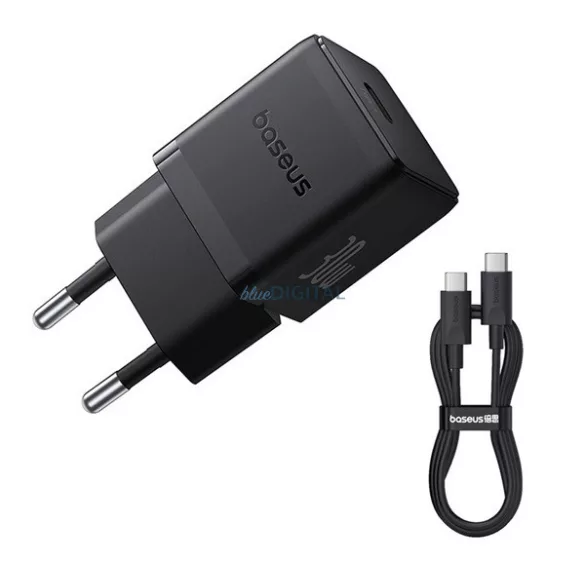 BASEUS PALM 1C hálózati töltő Type-C aljzat (30W, PD gyorstöltő 3.0 + Type-C kábel) FEKETE