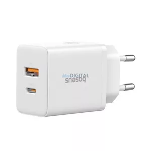 BASEUS CUBE hálózati töltő USB+Type-C aljzat (30W, GaN, PD gyorstöltő 3.0) FEHÉR