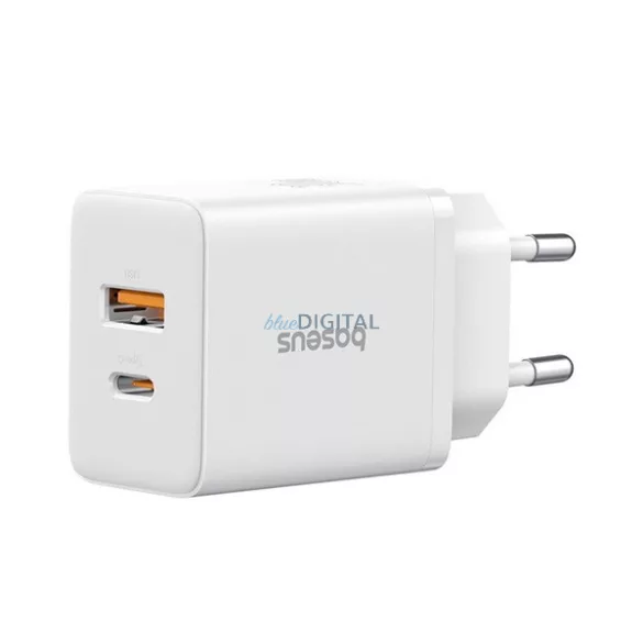 BASEUS CUBE hálózati töltő USB+Type-C aljzat (30W, GaN, PD gyorstöltő 3.0) FEHÉR