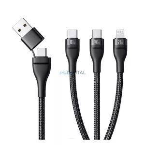 BASEUS FLASH SERIES III adatkábel 3in1 (Type-C/USB - 2 Type-C/lightning, PD gyorstöltő, 100W, 150cm) FEKETE