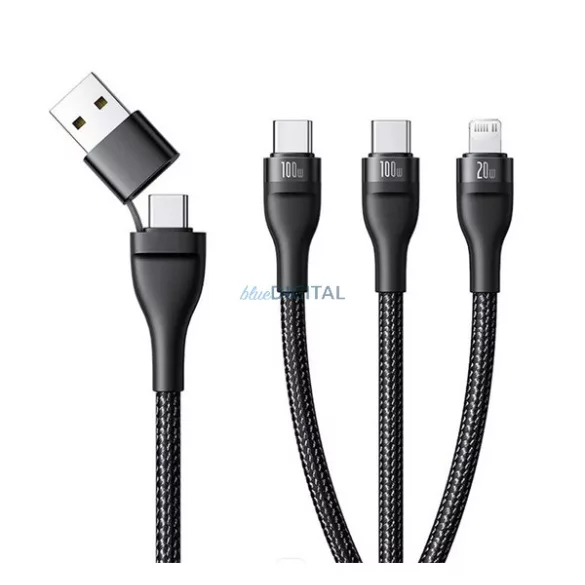 BASEUS FLASH SERIES III adatkábel 3in1 (Type-C/USB - 2 Type-C/lightning, PD gyorstöltő, 100W, 150cm) FEKETE