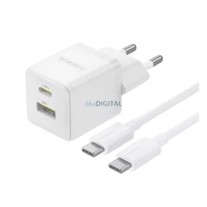 BASEUS PALM hálózati töltő USB+Type-C aljzat (30W, PD gyorstöltő 3.0 + Type-C kábel) FEHÉR