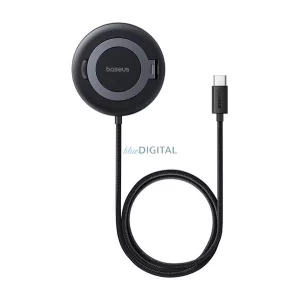 BASEUS SIMPLE MINI4 asztali töltő (15W, wireless, gyorstöltő, kitámasztó, mágneses, Qi2) FEKETE