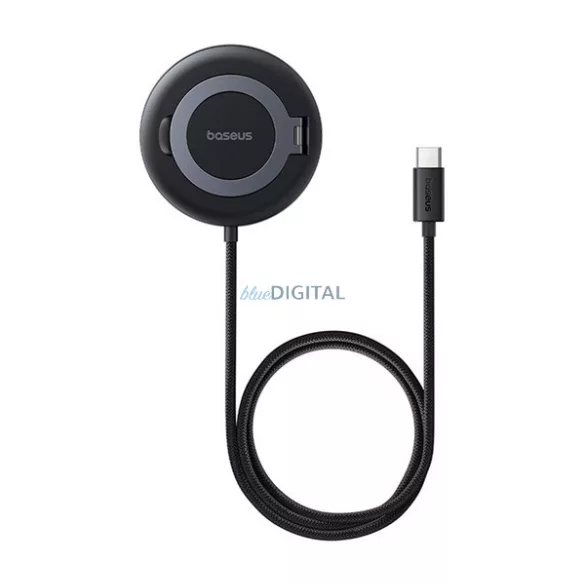 BASEUS SIMPLE MINI4 asztali töltő (15W, wireless, gyorstöltő, kitámasztó, mágneses, Qi2) FEKETE