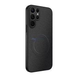   Szilikon telefonvédő (műanyag hátlap, karbon minta, mágneses) FEKETE Samsung Galaxy S26 Ultra (SM-S948)