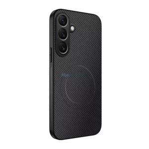 Szilikon telefonvédő (műanyag hátlap, karbon minta, mágneses) FEKETE Samsung Galaxy A26 5G (SM-A266), Galaxy A17 5G (SM-A176), Galaxy A17 4G (SM-A175)