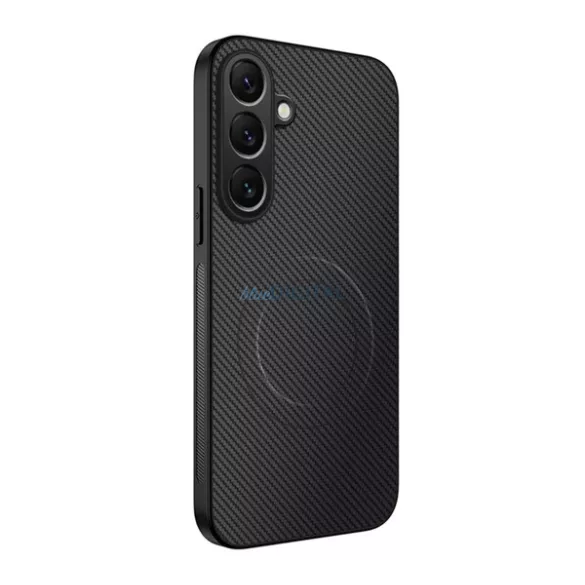Szilikon telefonvédő (műanyag hátlap, karbon minta, mágneses) FEKETE Samsung Galaxy A26 5G (SM-A266), Galaxy A17 5G (SM-A176), Galaxy A17 4G (SM-A175)